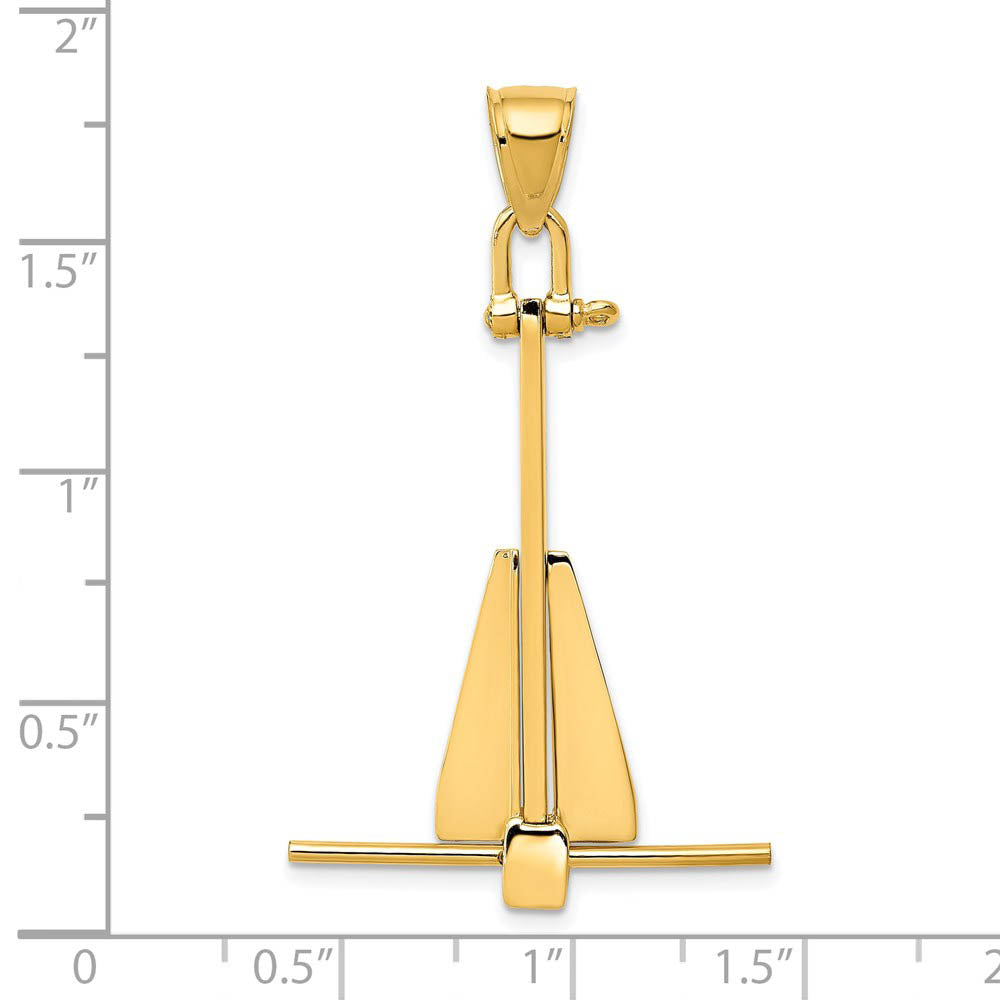 14k Yellow Gold 3D Moveable Danforth Anchor Pendant