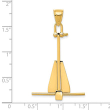 14k Yellow Gold 3D Moveable Danforth Anchor Pendant