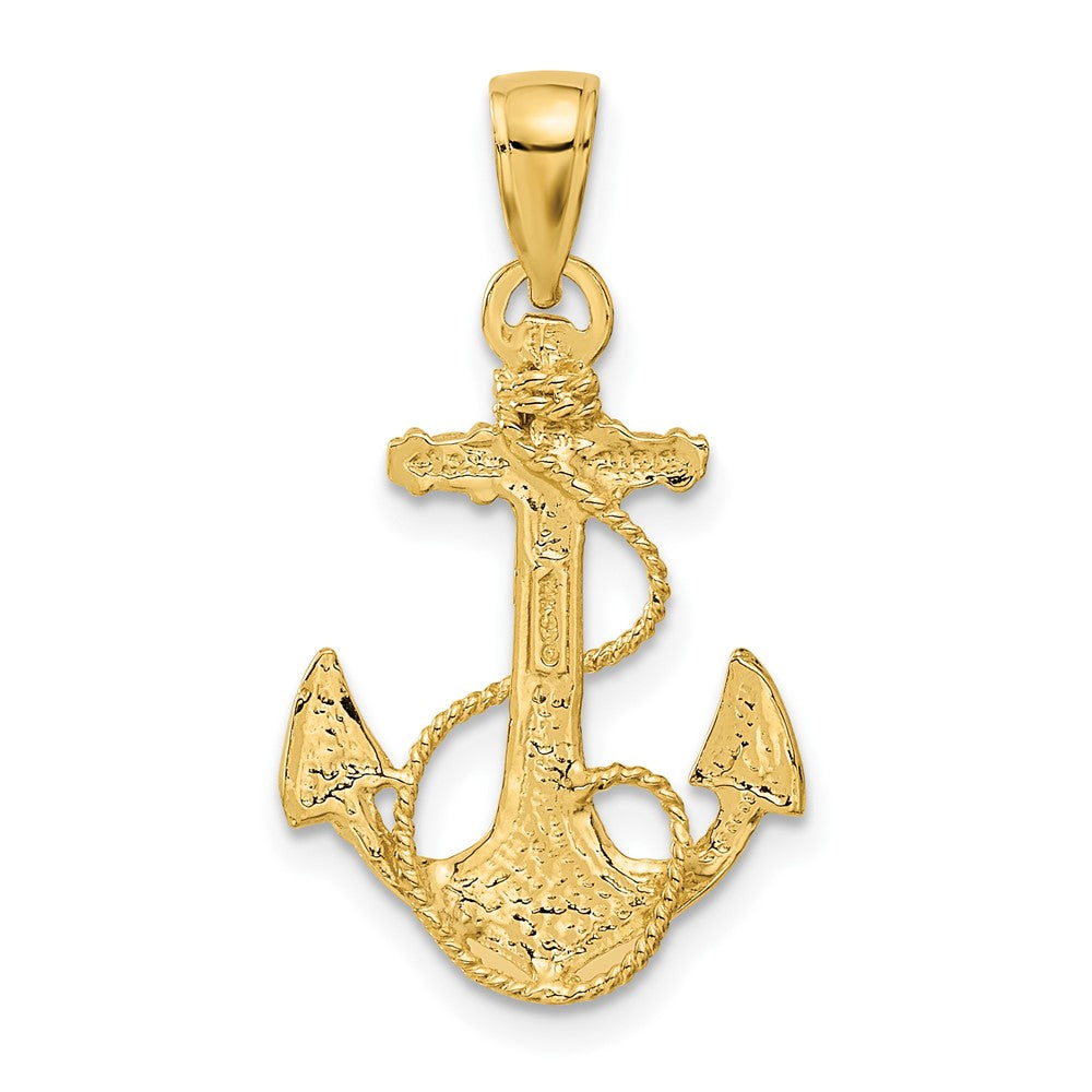 14k Yellow Gold Textured and Polished Anchor Pendant