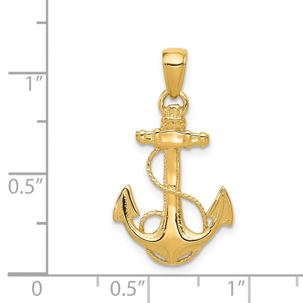 14k Yellow Gold Textured and Polished Anchor Pendant