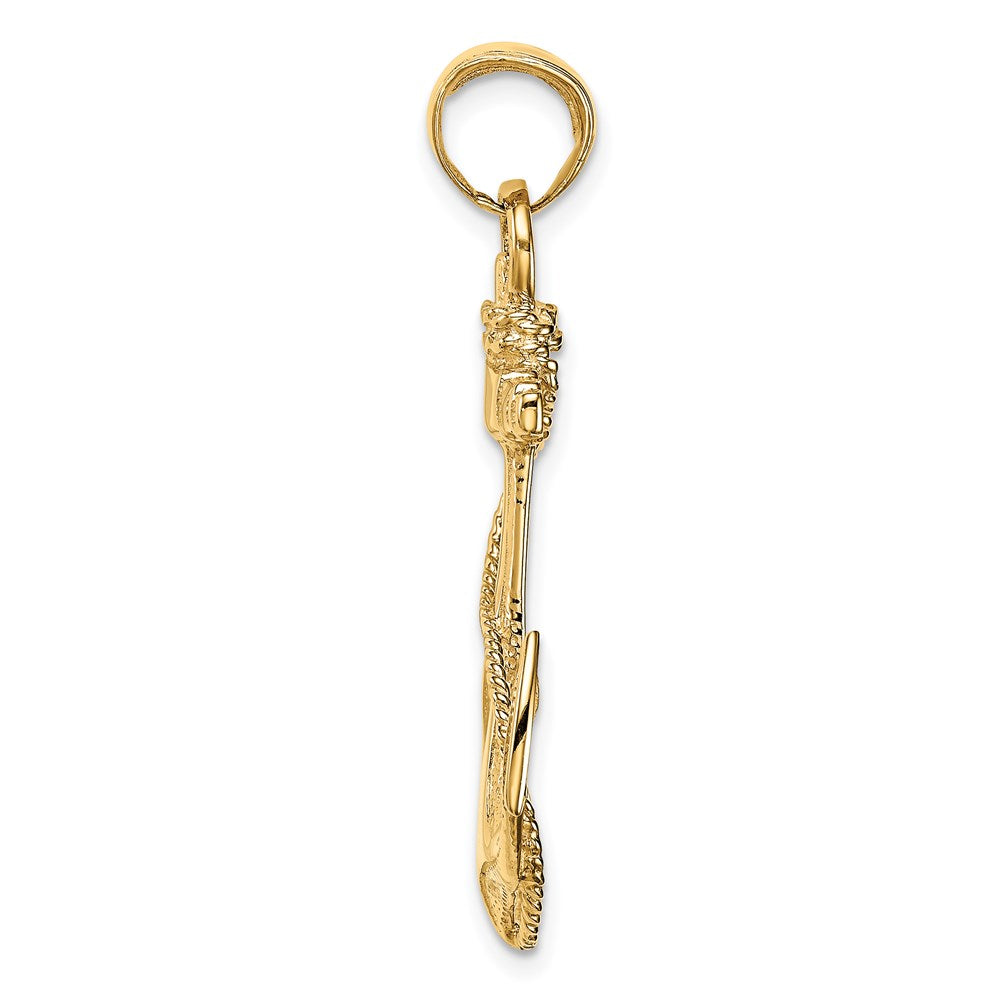Mens 14k Yellow Gold Large Textured & Polished Anchor Pendant, 25x40mm