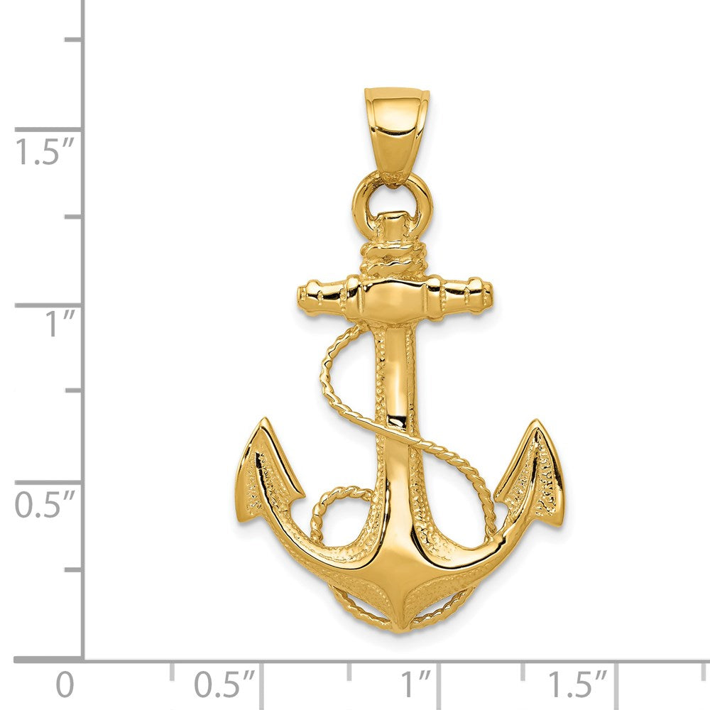 Mens 14k Yellow Gold Large Textured & Polished Anchor Pendant, 25x40mm