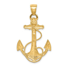 Mens 14k Yellow Gold Large Textured & Polished Anchor Pendant, 25x40mm