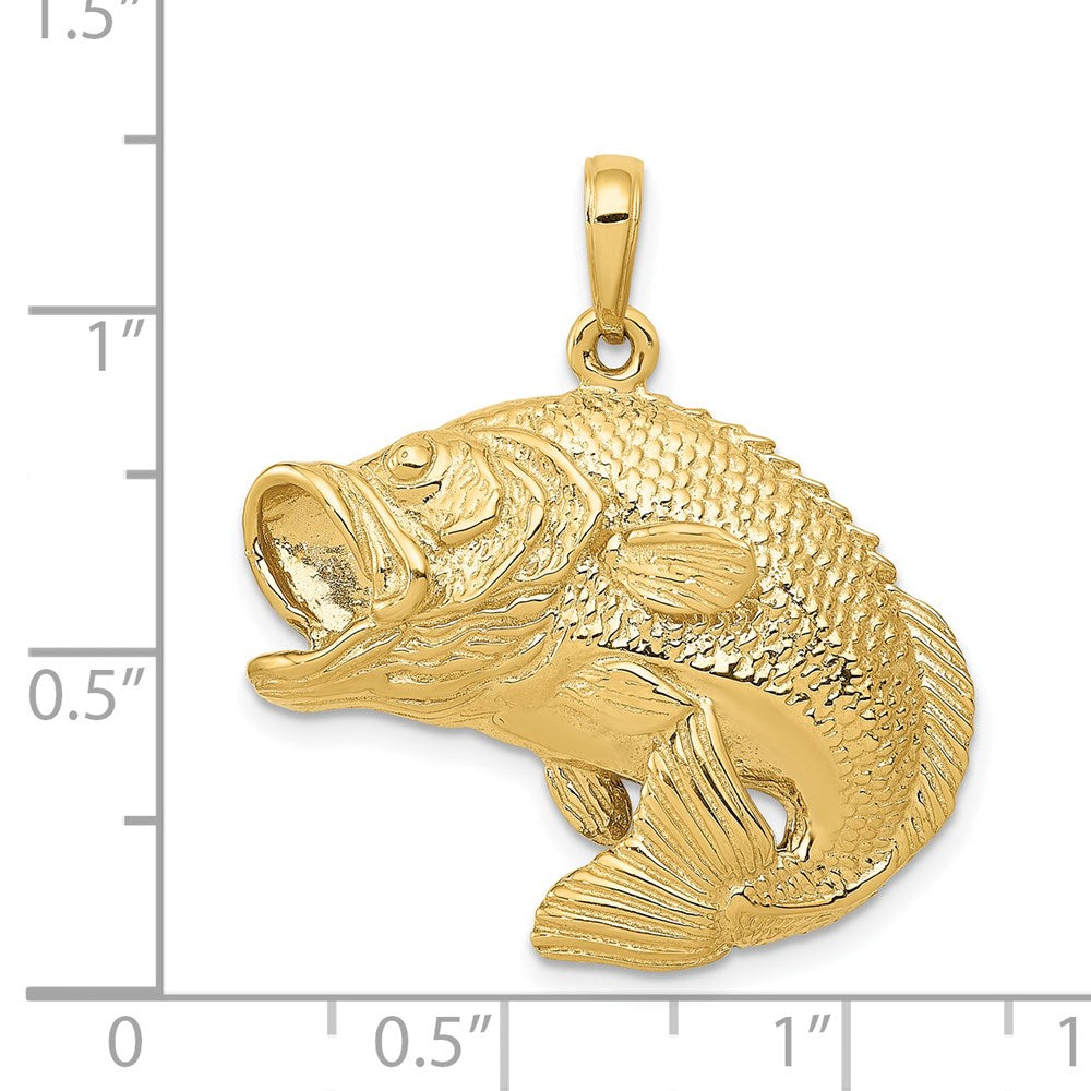 14k Yellow Gold Jumping Bass Fish Pendant