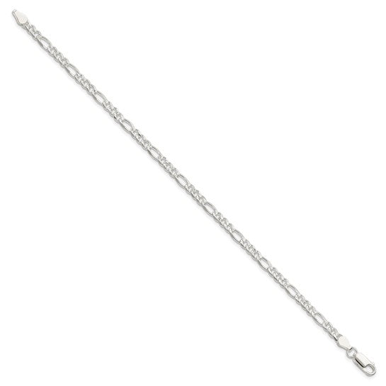 4mm, Sterling Silver, Pave Flat Figaro Chain Necklace