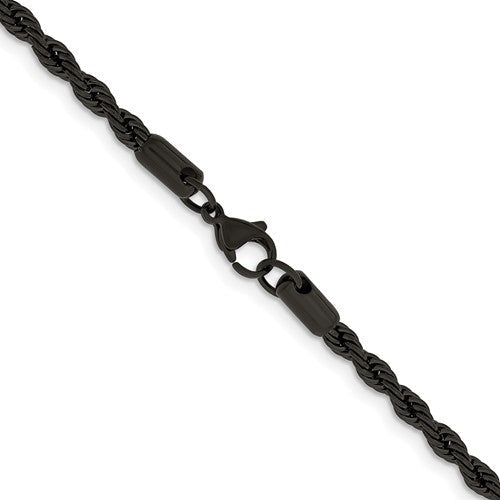 Men's 4mm Black-plated Stainless Steel Rope Chain Necklace